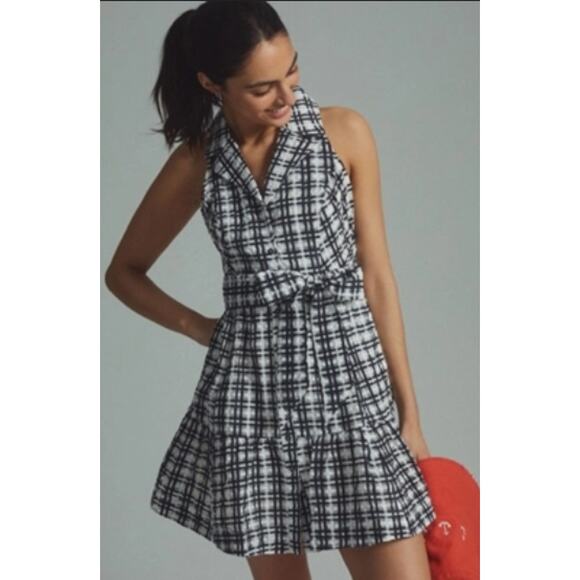 Sz 16 Maeve Anthropologie Plaid Mini Flounce Dress Cottagecore Preppy Chic Soft - Picture 1 of 11
